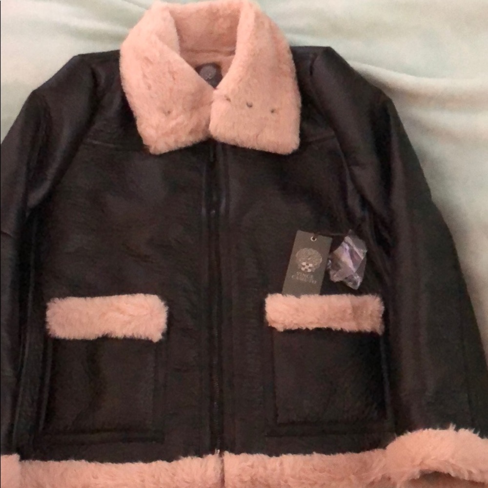 Faux leather shearling coat